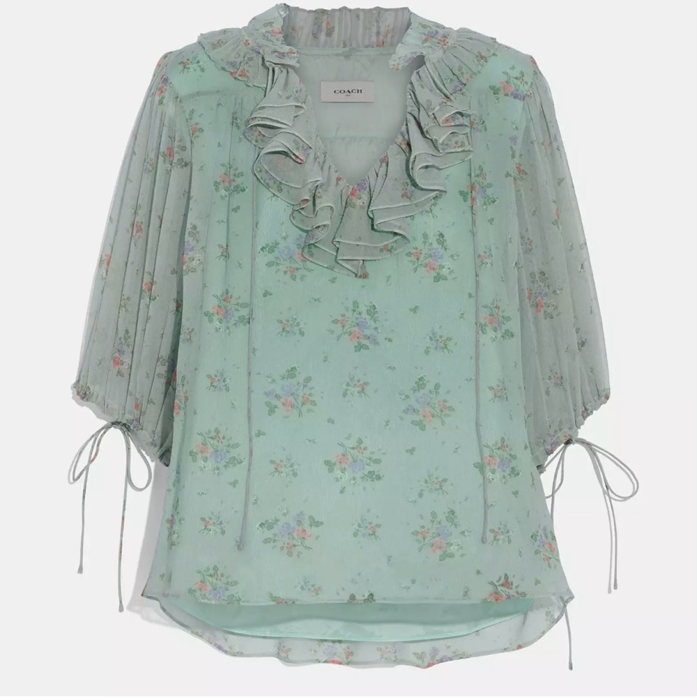 Light green/mint green prairie print coach blouse size 6.